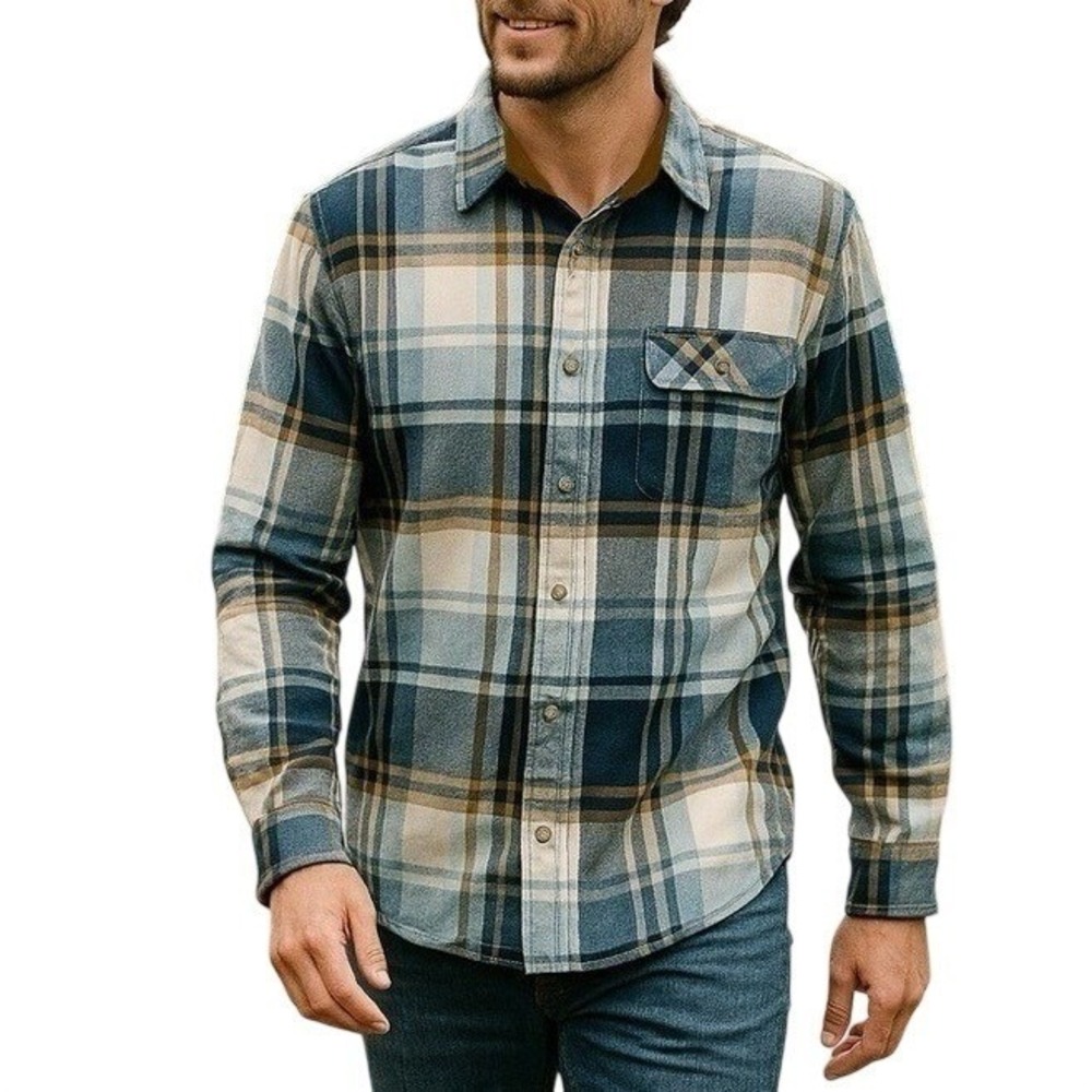 Legendary Whitetails Men's Blue & Brown Plaint Button Up Long Sleeve Shirt